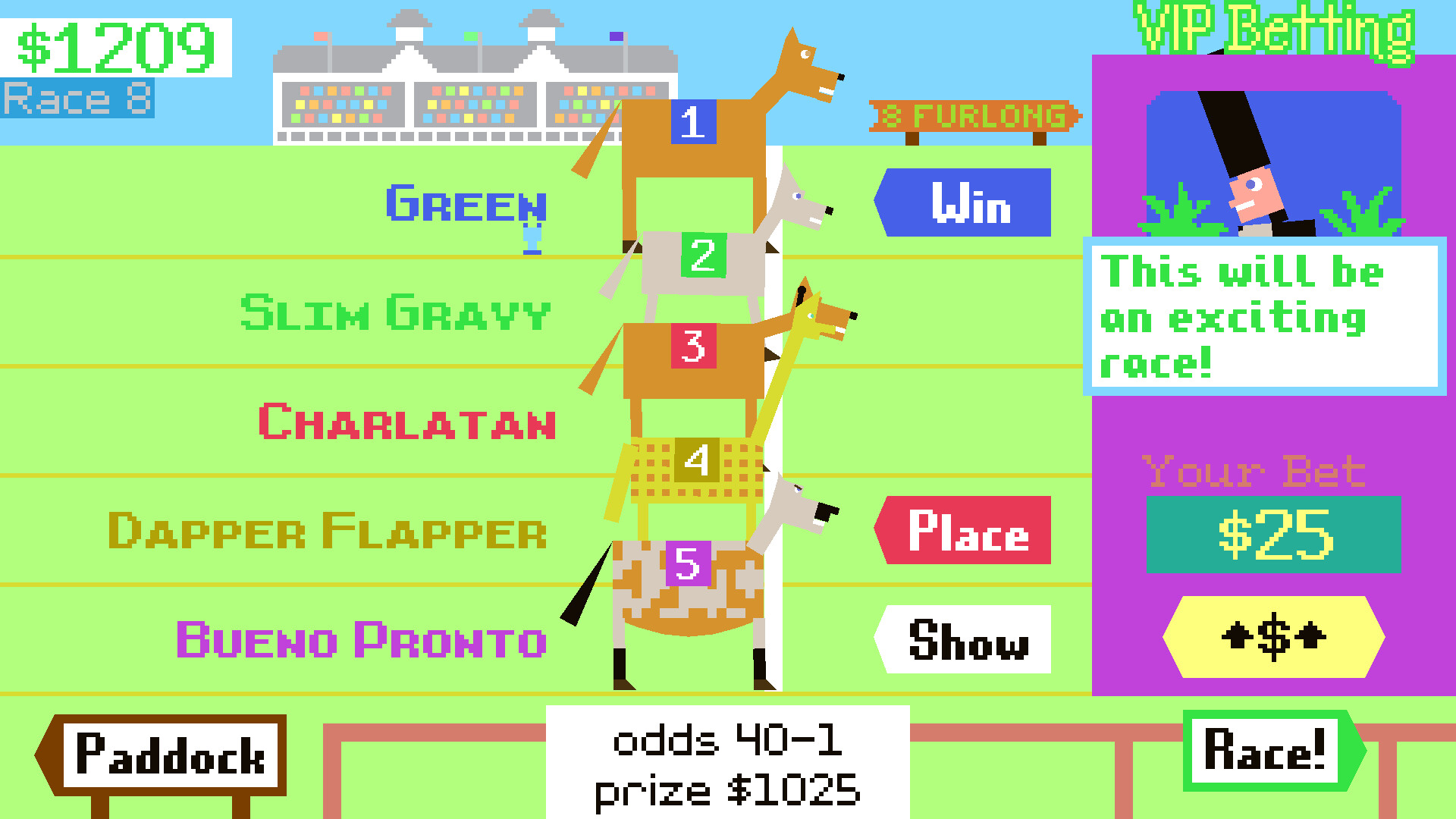 Horsey Game gameplay showing horse racing and breeding mechanics